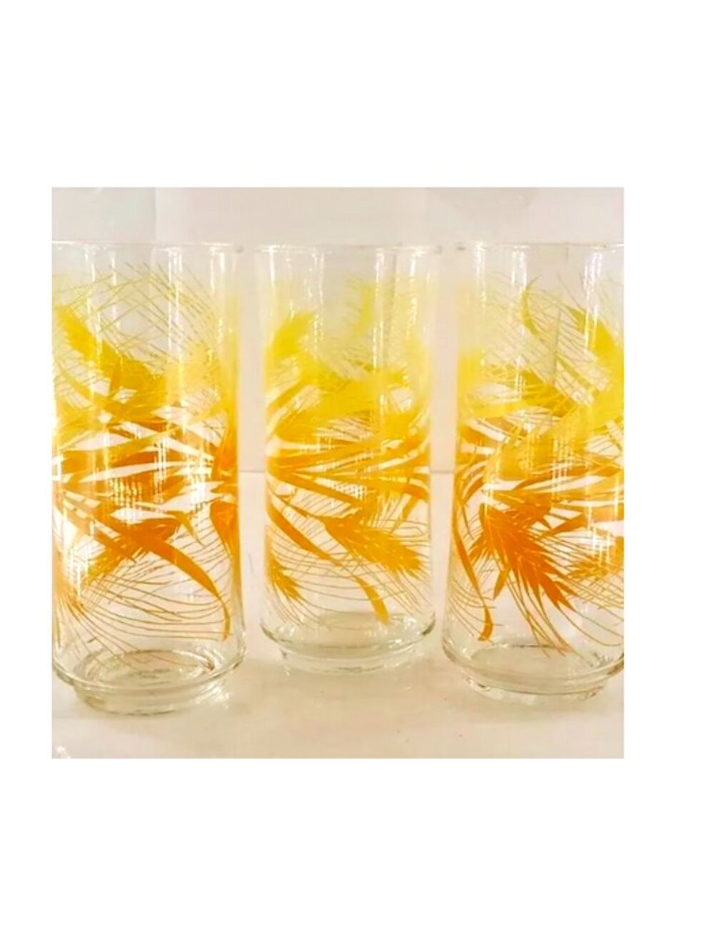 Libby Golden Wheat Pattern Tumblers 12 oz Glasses Lot of 3 Vintage 70s
